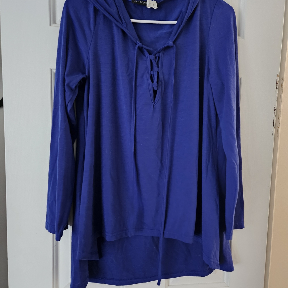 Zanzea Royal Blue Lace-Up Hoodie
